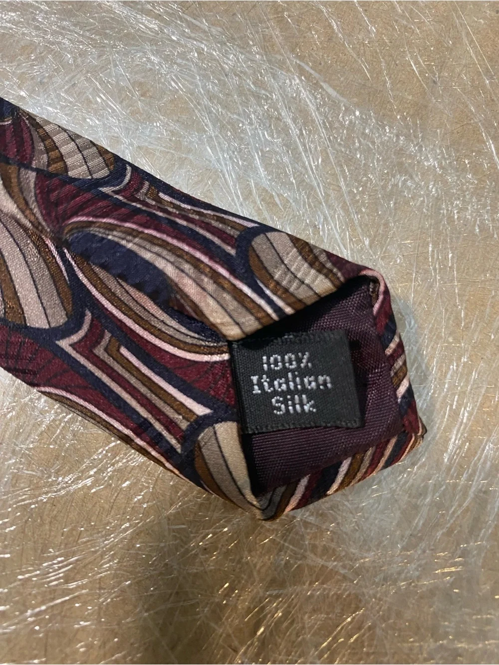 Halston Heritage Burgundy and Tan Geometric Silk Tie